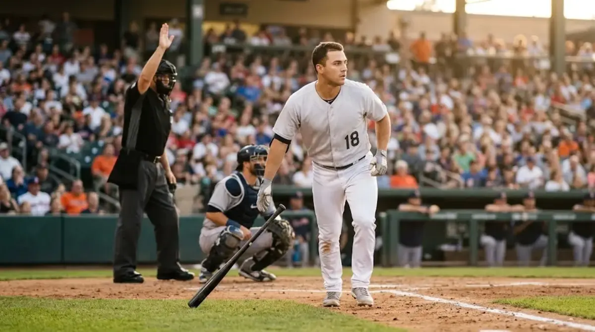 Batter jogging to first base after ball four, showing what does BB mean in baseball